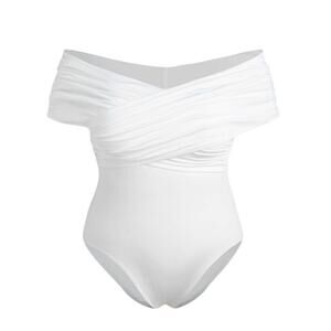 Cider Women's 3XLarge White Solid Off-Shoulder Unlined Ruched Sexy Bodysuit